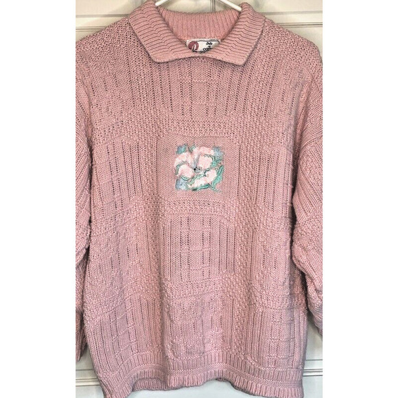 Vintage Isle of Cotton Sweater Women's L Embroidered Floral coastal grandma - Picture 10 of 12